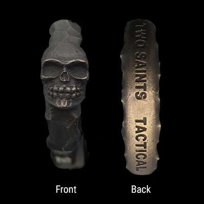 bronze skull paper-weight ring front and back